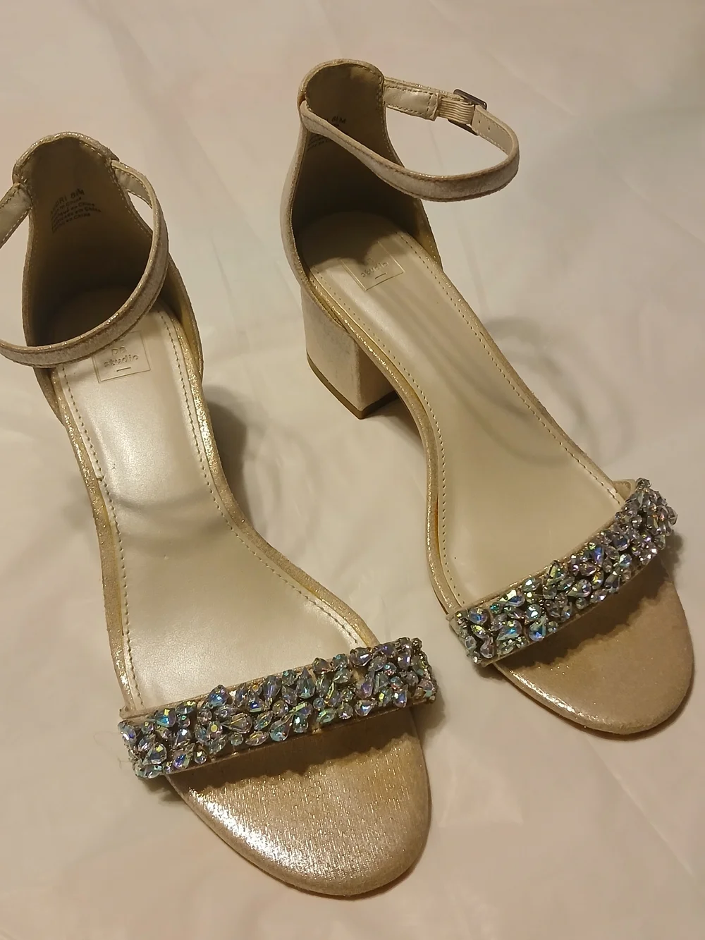 DB Studio Women's Crystal Strap Block Heel Sandals - Pale Pink